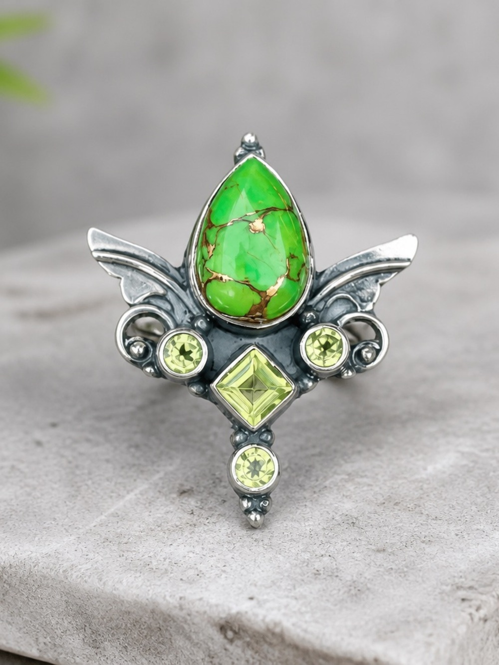 NEW! Turquoise & Peridot Ring